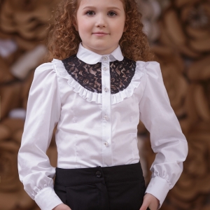 Детская блузка с кружевной кокеткой "White/Black" Zironka