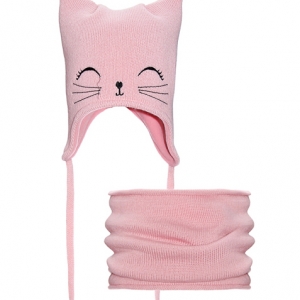 Детская шапка со снудом " Розовый котик " Nikola