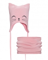 Детская шапка со снудом " Розовый котик " Nikola